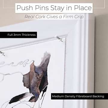 SKL Products Cork Bulletin Board, 30" x 20" Large, Framed, White Vision Board for School, Home, Kitchen & Office Walls, Pin Display