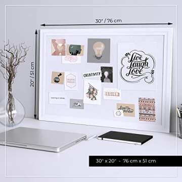 SKL Products Cork Bulletin Board, 30" x 20" Large, Framed, White Vision Board for School, Home, Kitchen & Office Walls, Pin Display