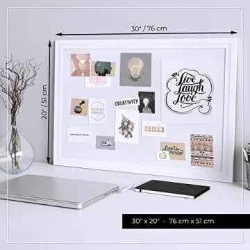 SKL Products Cork Bulletin Board, 30" x 20" Large, Framed, White Vision Board for School, Home, Kitchen & Office Walls, Pin Display