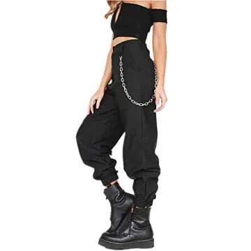 Women's Casual Loose Hip Hop Pants Stylish Chain Baggy Sport Harem Cargo Pants (as1, Alpha, l, Regul...