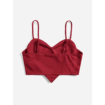 WDIRARA Women's Pearls Sleeveless Heart Crop Top Burgundy