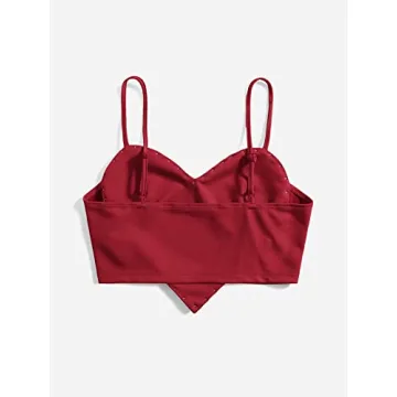 WDIRARA Women's Pearls Sleeveless Heart Crop Top Burgundy