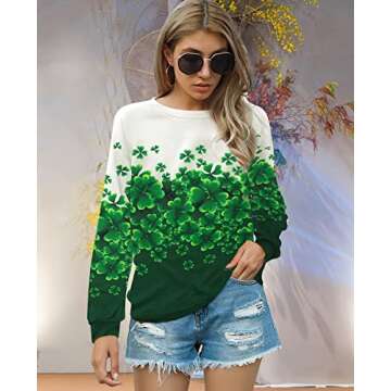 MYHALF St Patricks Day Sweatshirt Women Shamrock Long Sleeve Shirt Irish Festival Holiday Crewneck Causal Top Green