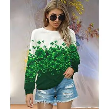 MYHALF St Patricks Day Sweatshirt Women Shamrock Long Sleeve Shirt Irish Festival Holiday Crewneck Causal Top Green