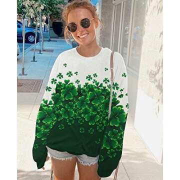 MYHALF St Patricks Day Sweatshirt Women Shamrock Long Sleeve Shirt Irish Festival Holiday Crewneck Causal Top Green