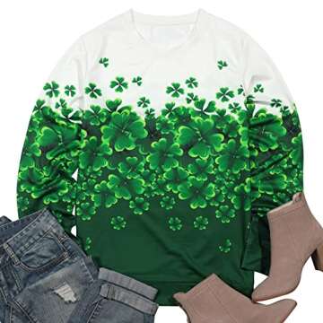 MYHALF St Patricks Day Sweatshirt Women Shamrock Long Sleeve Shirt Irish Festival Holiday Crewneck Causal Top Green