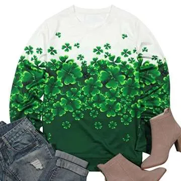 MYHALF St Patricks Day Sweatshirt Women Shamrock Long Sleeve Shirt Irish Festival Holiday Crewneck Causal Top Green