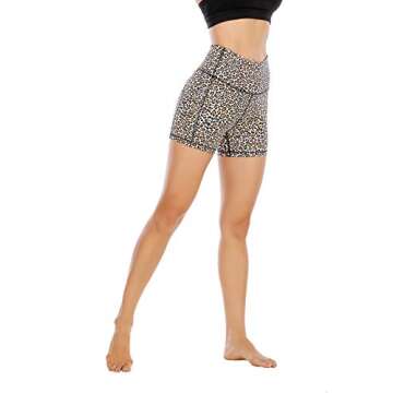 OVRUNS Women's Biker Shorts High Waisted Tummy Control Running Athletic Workout Yoga Casual Shorts with Pockets - White - L