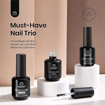 Beetles Gel Polish, 3Pcs 15ml Base Gel and No Wipe Top Coat Gel Nail Polish Matte Coat Set, Shine Fi...