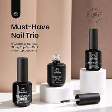 Beetles Gel Polish, 3Pcs 15ml Base Gel and No Wipe Top Coat Gel Nail Polish Matte Coat Set, Shine Fi...