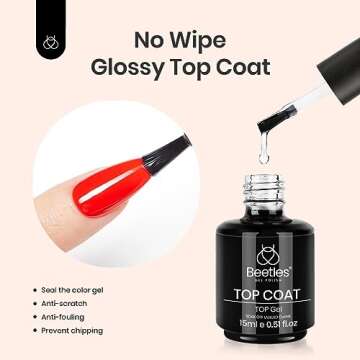 Beetles Gel Polish, 3Pcs 15ml Base Gel and No Wipe Top Coat Gel Nail Polish Matte Coat Set, Shine Finish and Long Lasting, Soak Off LED Nail Lamp Gel Polish DIY Design Valentines Day Gifts for Her