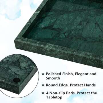 Zilukar Real Natural Marble Tray for Bathroom, Vanity, Kitchen and Desktop, Rectangle Genuine Marble Stone Tray for Jewelry, Cosmetics, Candles, Lotion, Perfume and Home Decor