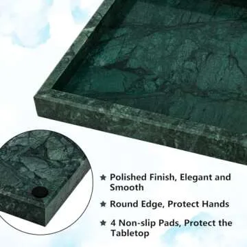 Zilukar Real Natural Marble Tray for Bathroom, Vanity, Kitchen and Desktop, Rectangle Genuine Marble Stone Tray for Jewelry, Cosmetics, Candles, Lotion, Perfume and Home Decor