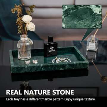 Zilukar Real Natural Marble Tray for Bathroom, Vanity, Kitchen and Desktop, Rectangle Genuine Marble Stone Tray for Jewelry, Cosmetics, Candles, Lotion, Perfume and Home Decor