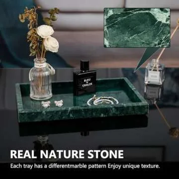 Zilukar Real Natural Marble Tray for Bathroom, Vanity, Kitchen and Desktop, Rectangle Genuine Marble Stone Tray for Jewelry, Cosmetics, Candles, Lotion, Perfume and Home Decor