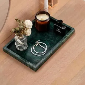 Zilukar Real Natural Marble Tray for Bathroom, Vanity, Kitchen and Desktop, Rectangle Genuine Marble Stone Tray for Jewelry, Cosmetics, Candles, Lotion, Perfume and Home Decor