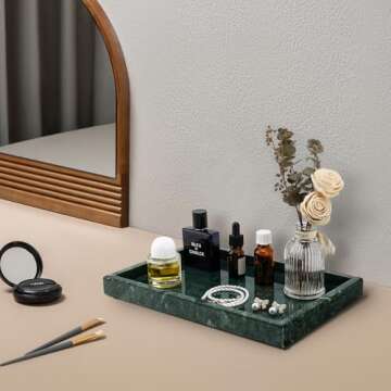Zilukar Real Natural Marble Tray for Bathroom, Vanity, Kitchen and Desktop, Rectangle Genuine Marble Stone Tray for Jewelry, Cosmetics, Candles, Lotion, Perfume and Home Decor