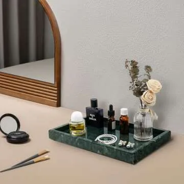 Zilukar Real Natural Marble Tray for Bathroom, Vanity, Kitchen and Desktop, Rectangle Genuine Marble Stone Tray for Jewelry, Cosmetics, Candles, Lotion, Perfume and Home Decor