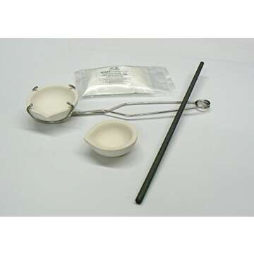 JTS Melting Kit Gold & Silver Italian Crucibles Set Whip Handle Carbon Rod Borax Torch Melt Scrap