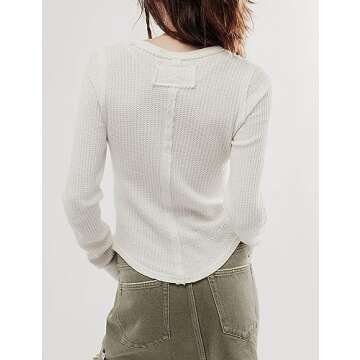 morhuduck Women's Waffle Knit Tops Long Sleeve Shirts Casual Slim Fitted Crew Neck Pullover Shirts,W...