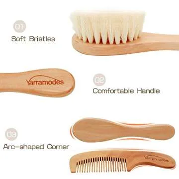 YarraModes Baby Goat Hair Brush and Comb Set for Newborns & Toddlers| Eco-Friendly Safe Brush | Natural Wooden Comb | Soft Bristles for Cradle Cap | Perfect Baby Shower and Registry Gift