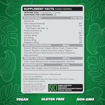 EHP Labs OxyGreens Super Greens Powder - Daily Greens Spirulina, Greens Superfood Powder & Greens Supplements Powder, Supergreens Antioxidants & Immunity Support, 30 Serves (Forest Berries)