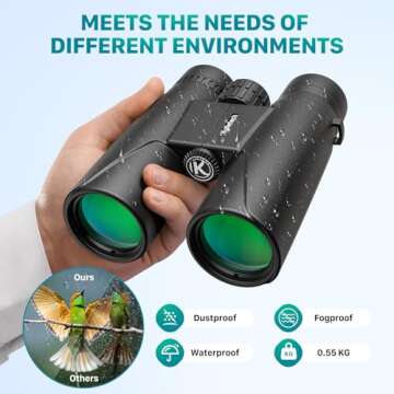 Kylietech 12X42 Binoculars for Adults with Universal Phone Adapter, HD Waterproof Fogproof Compact Binoculars for Bird Watching, Hunting, Hiking, Sports, and Concerts with BAK4 Prism FMC Lens