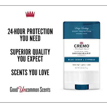 Cremo Blue Cedar and Cypress Aluminum-Free Deodorant, 2.65 Oz