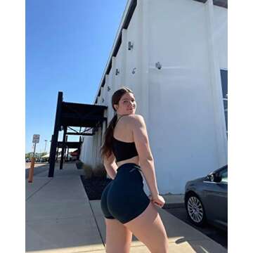 SUUKSESS Women Seamless Booty Shorts Scrunch Butt Lifting High Waisted Workout Shorts (3" Deep Green, M)