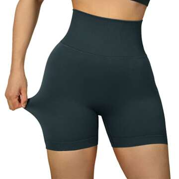 SUUKSESS Women Seamless Booty Shorts Scrunch Butt Lifting High Waisted Workout Shorts (3" Deep Green, M)
