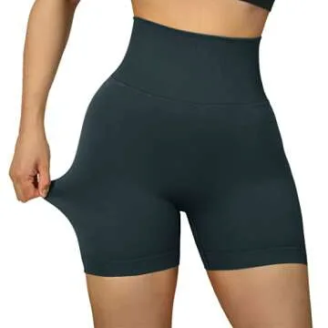 SUUKSESS Women Seamless Booty Shorts Scrunch Butt Lifting High Waisted Workout Shorts (3" Deep Green, M)
