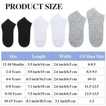 Cooraby 15 Pack Kids' Half Cushion Low Cut Athletic Ankle Socks Boys Girls Ankle Socks