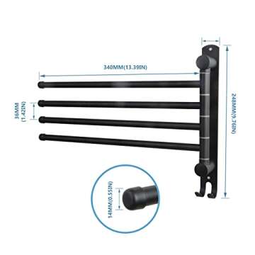 Black Towel Rack JSVER Swivel Towel Rack Wall Mounted, SUS304 Stainless Steel Towel Bar, 4 Arms Spac...