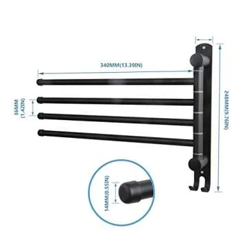 Black Towel Rack JSVER Swivel Towel Rack Wall Mounted, SUS304 Stainless Steel Towel Bar, 4 Arms Spac...