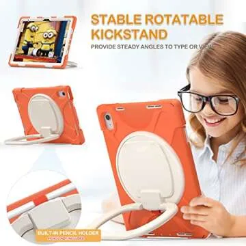 BRAECN Kids Case for iPad (A16) 11th/10th Generation 11”/10.9'' 2025/2022, Rugged Silicone Cover with Screen Protector/Swivel Ring Stand/Kickstand/Handle Grip/Carrying Shoulder Strap, Coral Orange