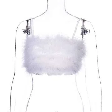 Women Rave Festival Feather Crop Tops Faux Fur Spaghetti Straps Tube Top for Concert Club Party