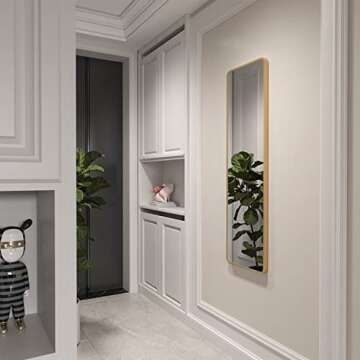 Giftgarden 47"x14" Gold Full Length Mirror Aluminum Framed, Modern Long Wall Mirror Tall Full-Body, Wall Mounted or Over The Door Hanging for Bedroom Closet Bathroom, Golden