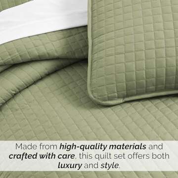 Southshore Fine Living, Inc. Quilts, Queen Size Set, Pet Hair Resistant Bedding, Soft Coverlet Queen Size/Full, Quilt Set with 2 Pillow Shams, Lightweight Full Bedspread, Sage Green
