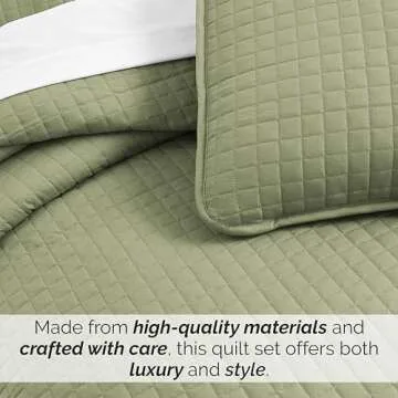 Southshore Fine Living, Inc. Quilts, Queen Size Set, Pet Hair Resistant Bedding, Soft Coverlet Queen Size/Full, Quilt Set with 2 Pillow Shams, Lightweight Full Bedspread, Sage Green