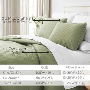 Southshore Fine Living, Inc. Quilts, Queen Size Set, Pet Hair Resistant Bedding, Soft Coverlet Queen Size/Full, Quilt Set with 2 Pillow Shams, Lightweight Full Bedspread, Sage Green