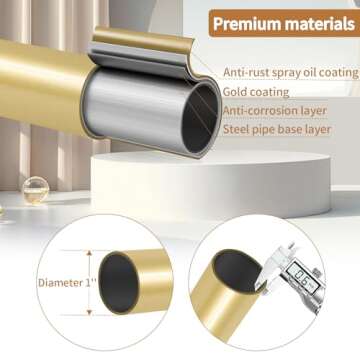 ZYRW Gold Curtain Rods, Room Darkening for 48-90 Inches