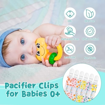 Babygoal Floral Pacifier Clips - Cute, Durable & Safe 6 Pack
