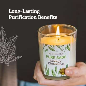 Magnificent 101 Set of 3 Long Lasting Pure Sage Smudge Candles - 42-Hour Burn, 3.5 Oz Each, Soy Wax,...