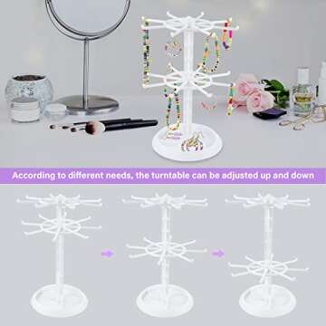 Jewelry Rack for Clay Beads Bracelets, Double-Layer Rotating Storage Display Stand for Polymer Clay Beads Bracelets Necklaces Anklets Jewelry, Gift Ideal for Women (White)