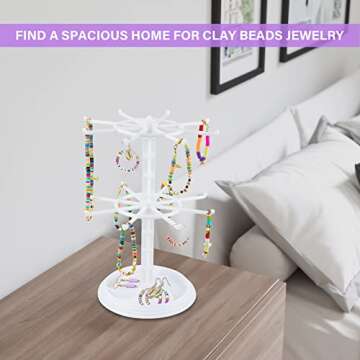 Jewelry Rack for Clay Beads Bracelets, Double-Layer Rotating Storage Display Stand for Polymer Clay Beads Bracelets Necklaces Anklets Jewelry, Gift Ideal for Women (White)