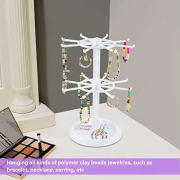 Jewelry Rack for Clay Beads Bracelets, Double-Layer Rotating Storage Display Stand for Polymer Clay Beads Bracelets Necklaces Anklets Jewelry, Gift Ideal for Women (White)