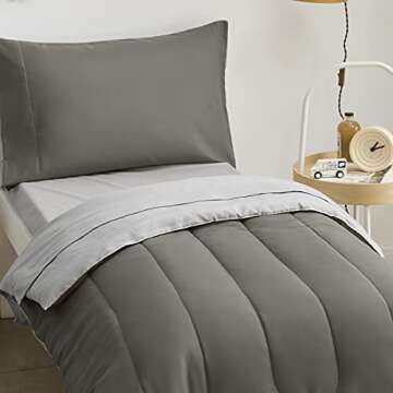 UOZZI BEDDING 4 Pieces Toddler Bedding Set Ultra Soft and Breathable Toddler Sheet Set - Includes Comforter, Flat Sheet, Fitted Sheet and Pillowcase - Dark Gray & Gray