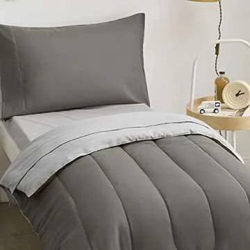 UOZZI BEDDING 4 Pieces Toddler Bedding Set Ultra Soft and Breathable Toddler Sheet Set - Includes Comforter, Flat Sheet, Fitted Sheet and Pillowcase - Dark Gray & Gray
