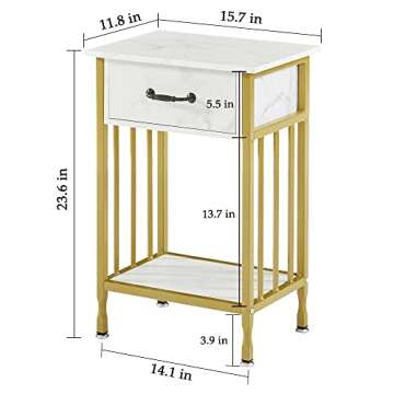 VECELO Nightstands, Industrial Side Table/End Tables with Drawer and Storage Shelf, Night Stands for Bedroom, Living Room, Wood Metal Furniture, Easy Assembly