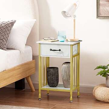 VECELO Nightstands, Industrial Side Table/End Tables with Drawer and Storage Shelf, Night Stands for Bedroom, Living Room, Wood Metal Furniture, Easy Assembly